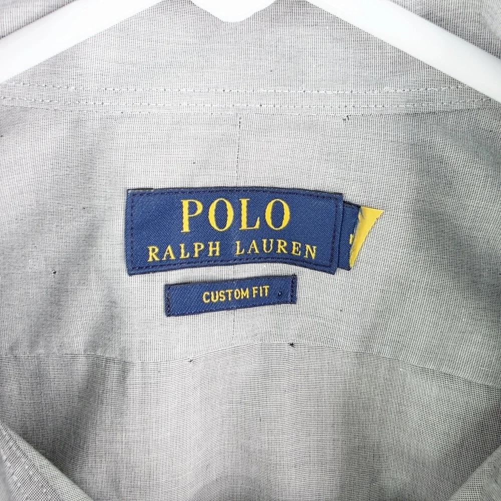 Polo Ralph Lauren Men's Medium Gray W/Black Dots Custom-Fit Oxford‎ Shirt Read